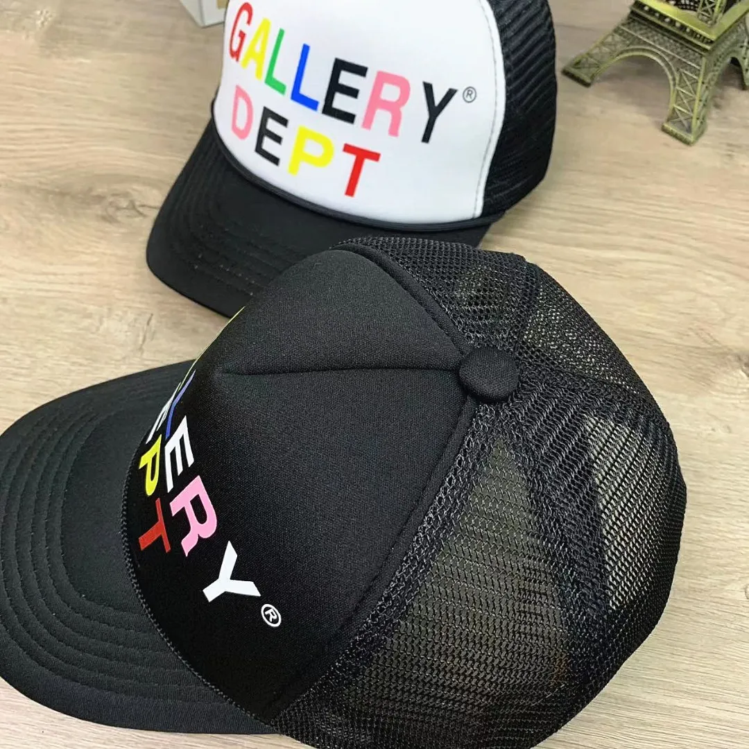 No return, no exchange 9764#P76#GALLERY DEPT. Foam mesh breathable baseball cap letter printed peaked cap for men and women, versatile hat# Adjustable Color: Black White